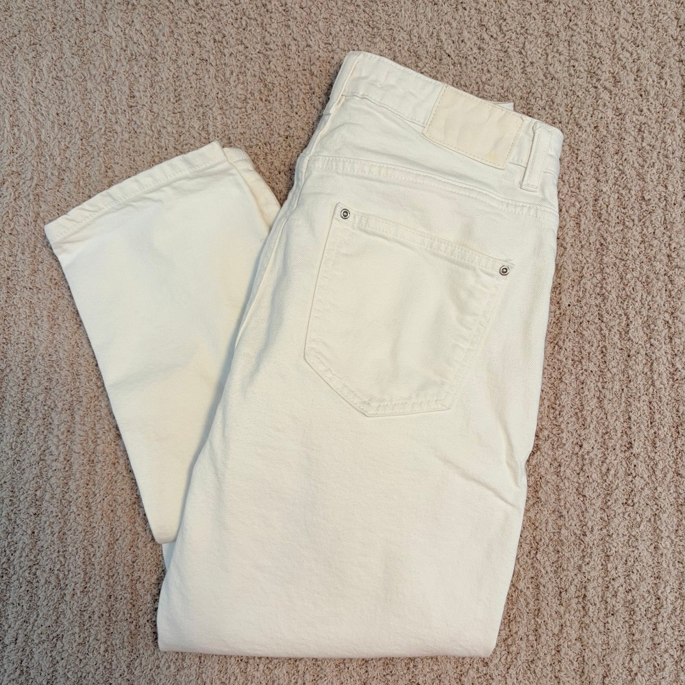 Zara High Rise Straight Leg Jeans Creamy White Denim Womens 8